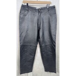 Vintage‎ Y2K Bagatelle Leather Pants Women's 14P 14 Black Genuine Straight Leg